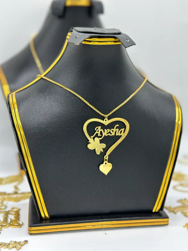Beautiful Customize Name Heart Necklace 24k Gold Plated