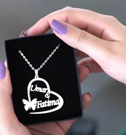 Beautiful Customize Name Heart Necklace 24k Gold Plated