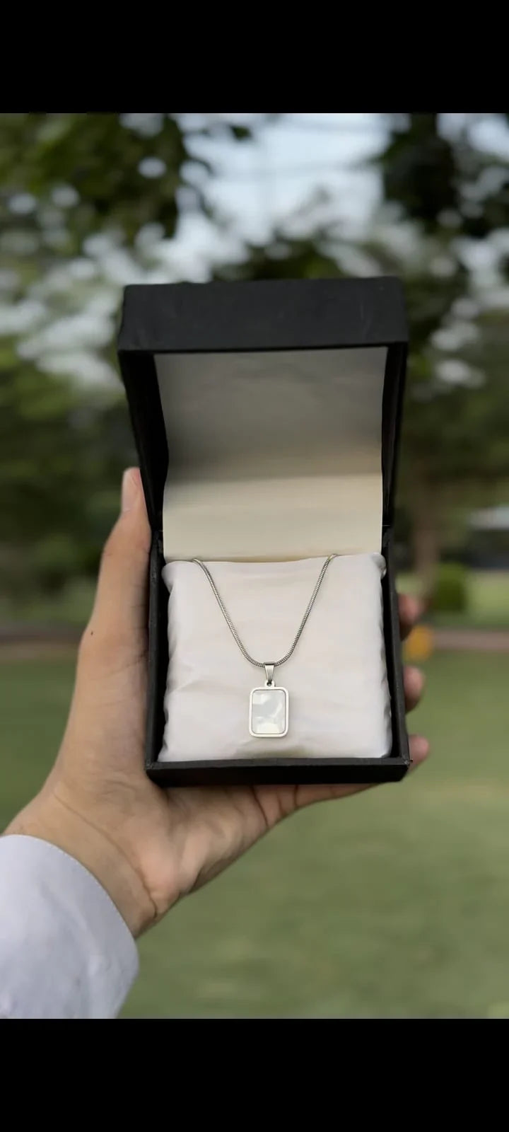 Double side onyx Pendant Necklace With Stainless Steel Chain for Men